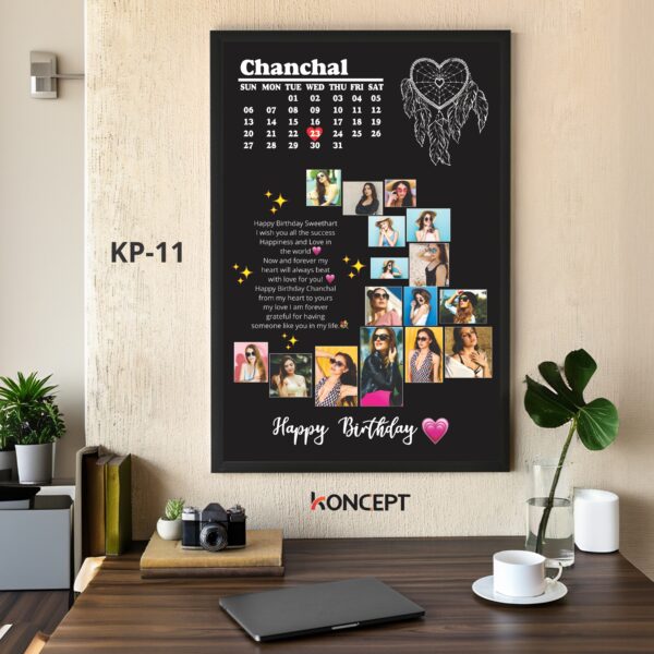 Personalized Name Birthday Calendar Black Photo Frame