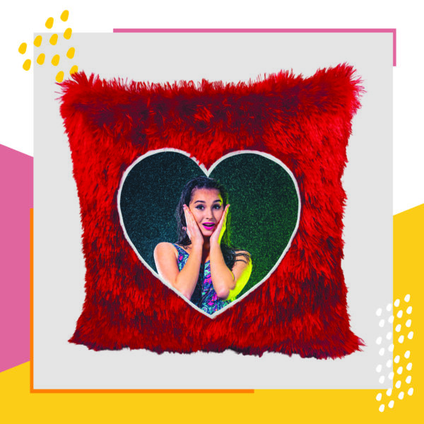 Square Fur Heart-Shaped Photo Cushion – Cozy & Romantic Gift