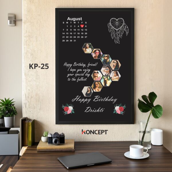 Hexagon Calendar Black Custom Birthday Photo Frame