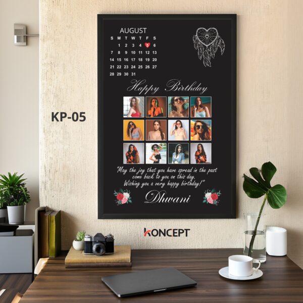 Personalized Birthday Calendar Black Wall Photo Frame