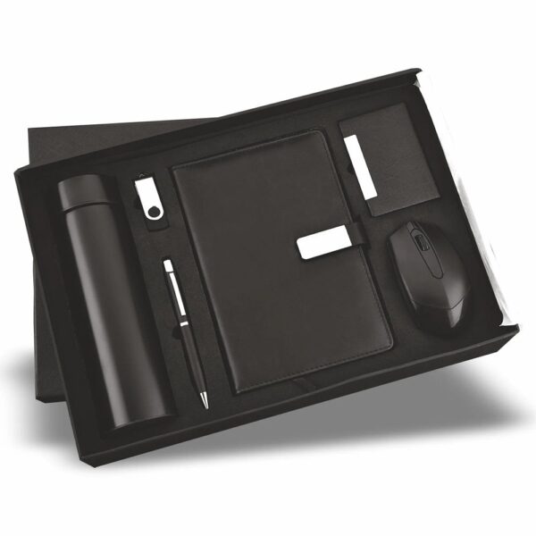 6 i n 1 Wireless Mouse Wireless Mouse, Cardholder, Diary, Pen, 16 Gb Pendrive & Temperature Bottle