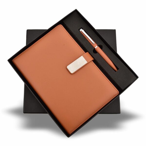 Diary Pen Set Tan Metal Pen & A5 Size Notebook