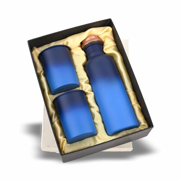 Copper Bottle & Mug Sets Blue 500 ml Copper Bottle & 2 Mugs