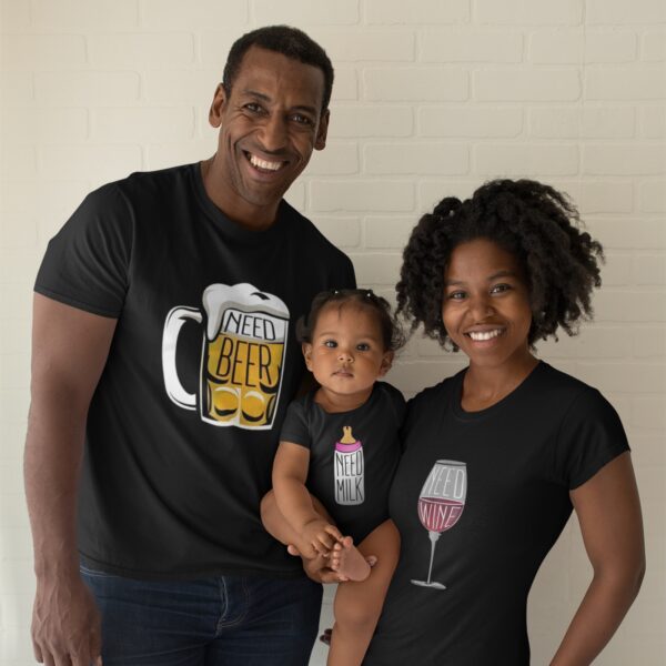 Beer, Milk & Wine Family T-Shirt – Funny Drinking Parent-Kid Tee
